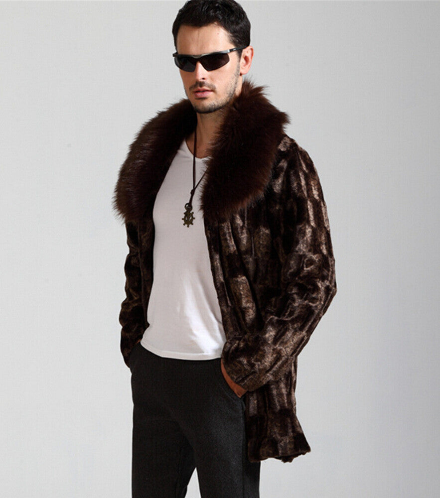 Brown Warm Winter Men Faux Fox Fur Jacket - FanFreakz