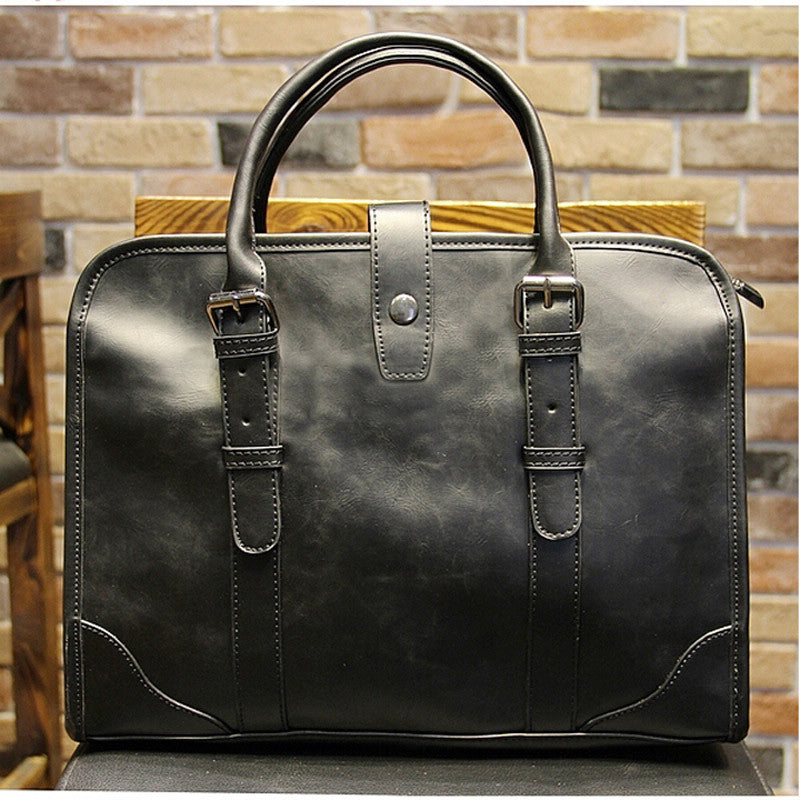 Men PU Leather Vintage Travel Business Briefcase Bag - FanFreakz
