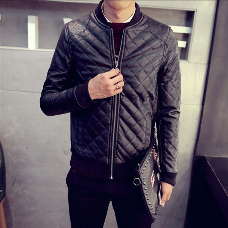 Stiched Style PU Leather Men Slim Fit Bomber Jacket - FanFreakz