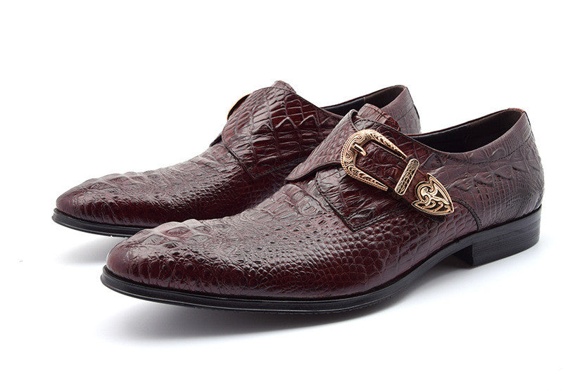 Vintage Buckle Monk Strap Style Croco Pattern Men Formal Shoes - FanFreakz