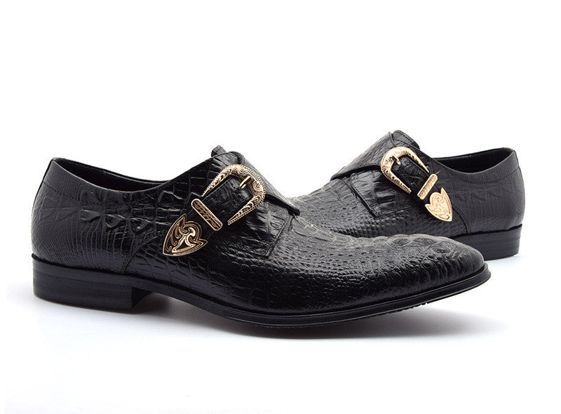 Vintage Buckle Monk Strap Style Croco Pattern Men Formal Shoes - FanFreakz