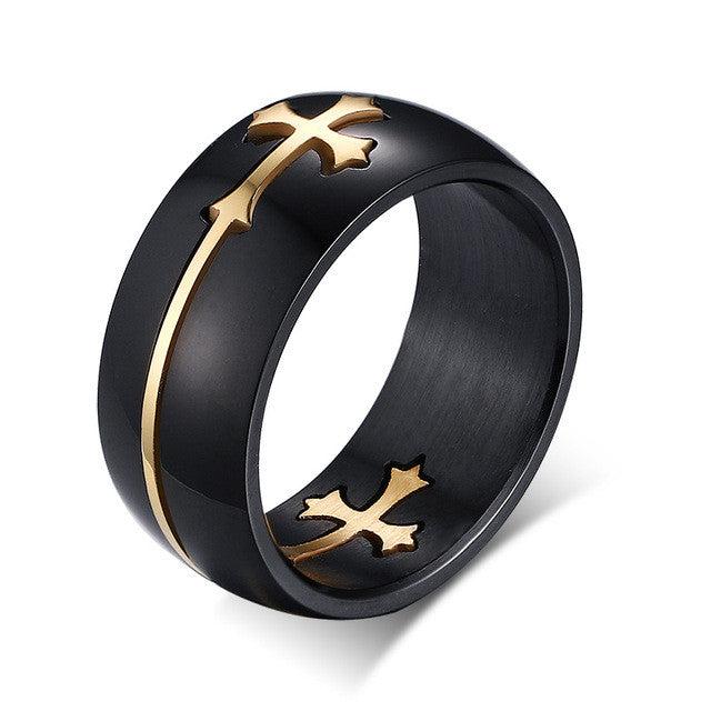 Separable Cross Ring for Men Woman Black Color Stainless Steel - FanFreakz