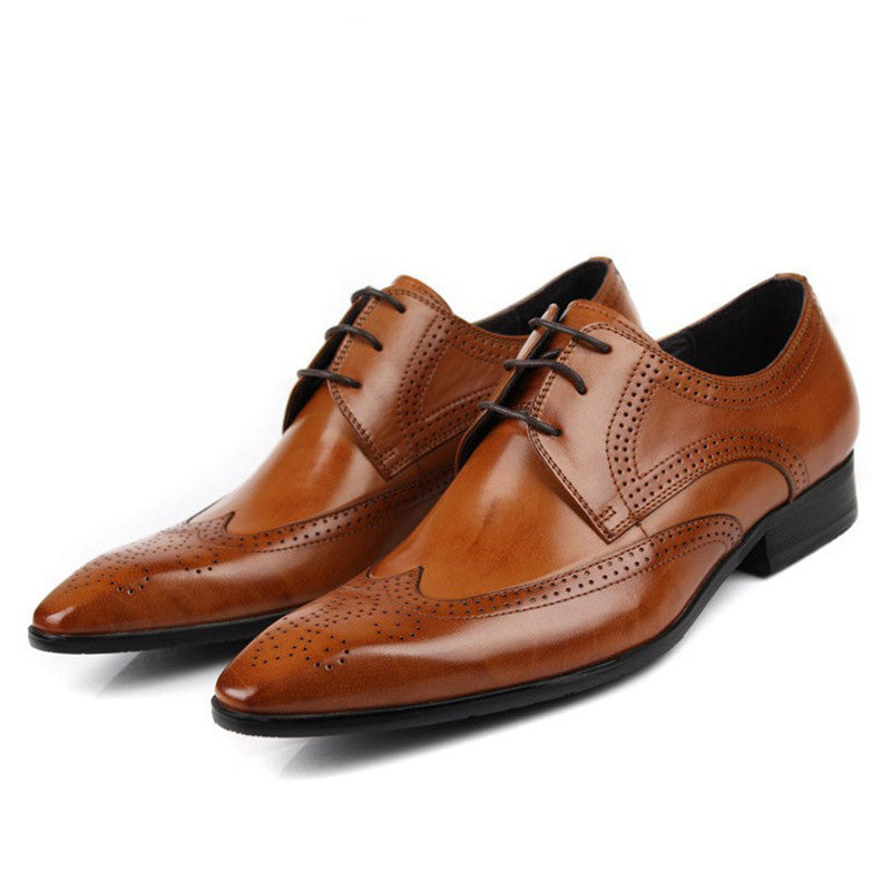 Pointed Toe Brogue Men Derby Shoes with Deep Wingtip - FanFreakz