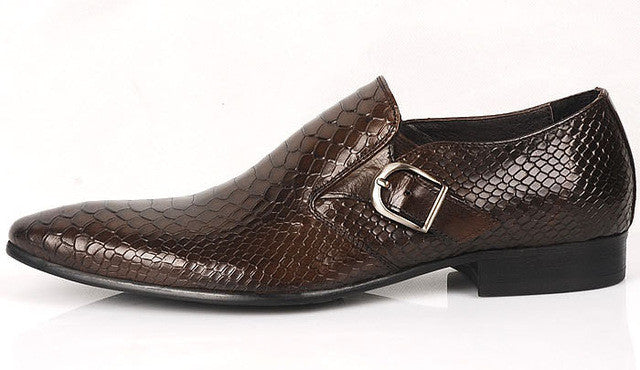 Snake Pattern Elegant Formal Men Loafers Shoes with Side Buckle Detail - FanFreakz
