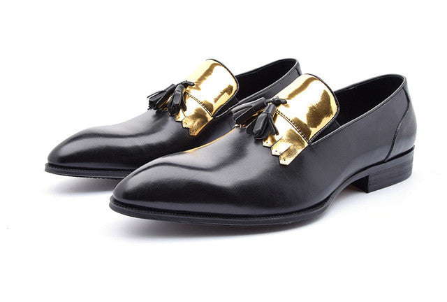 Gold Patch Tassell Men Loafers Shoes - FanFreakz
