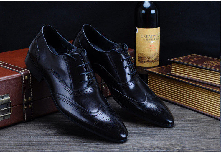 Italian Style Men Formal Lace Up Brogue Shoes with Wingtip Detail - FanFreakz