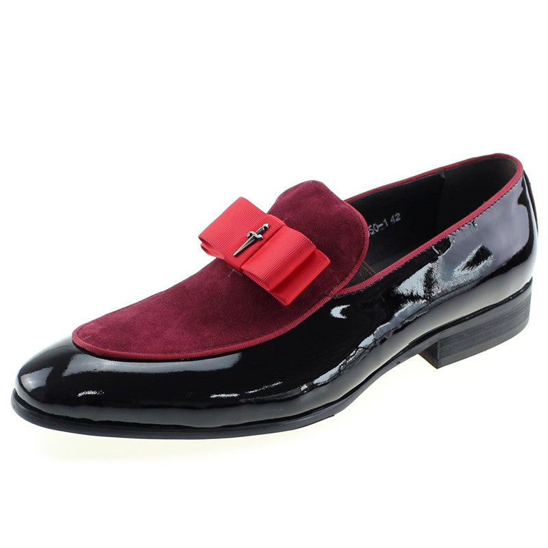 Patent Leather And Nubuck Leather Patchwork With Bow Tie Men Dress Shoes - FanFreakz