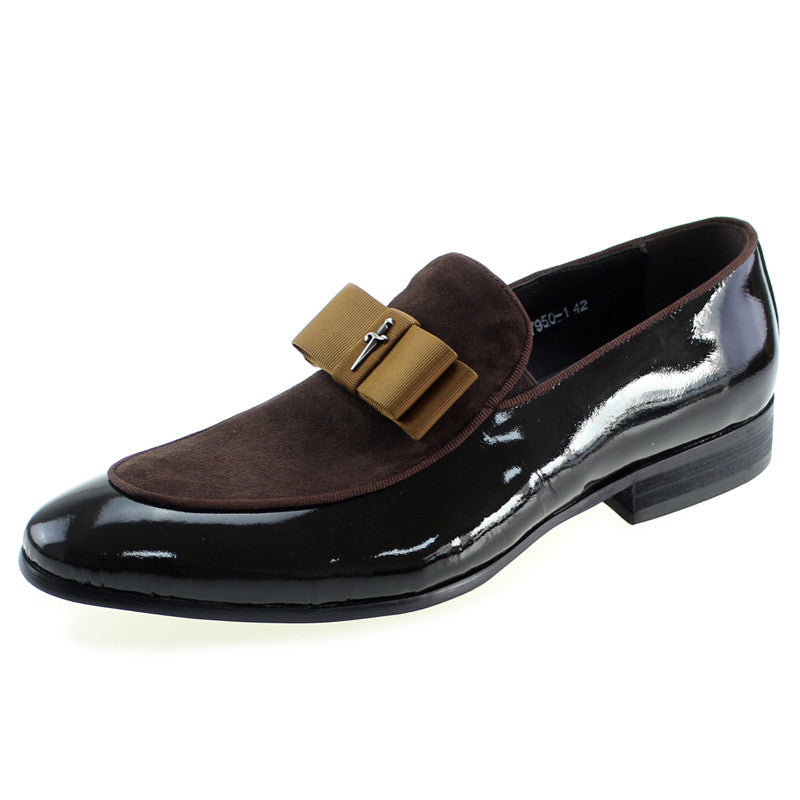 Patent Leather And Nubuck Leather Patchwork With Bow Tie Men Dress Shoes - FanFreakz