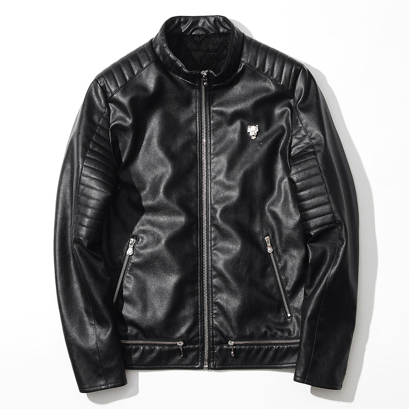 Punk Biker Style Men PU Leather Jacket with Shoulder Stitched Work Detail - FanFreakz