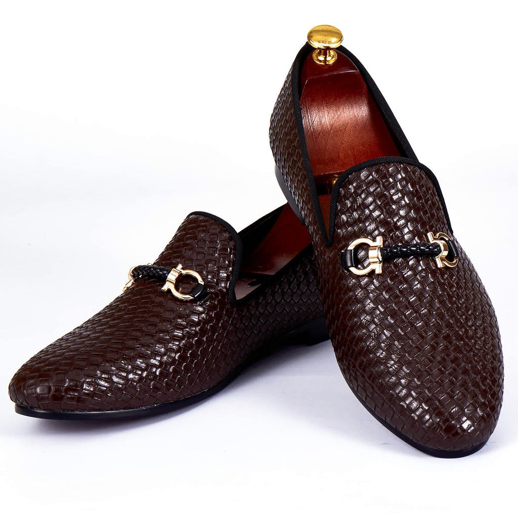 Woven Style Men Loafers Shoes with Horsebit Style Buckle Detail – FanFreakz