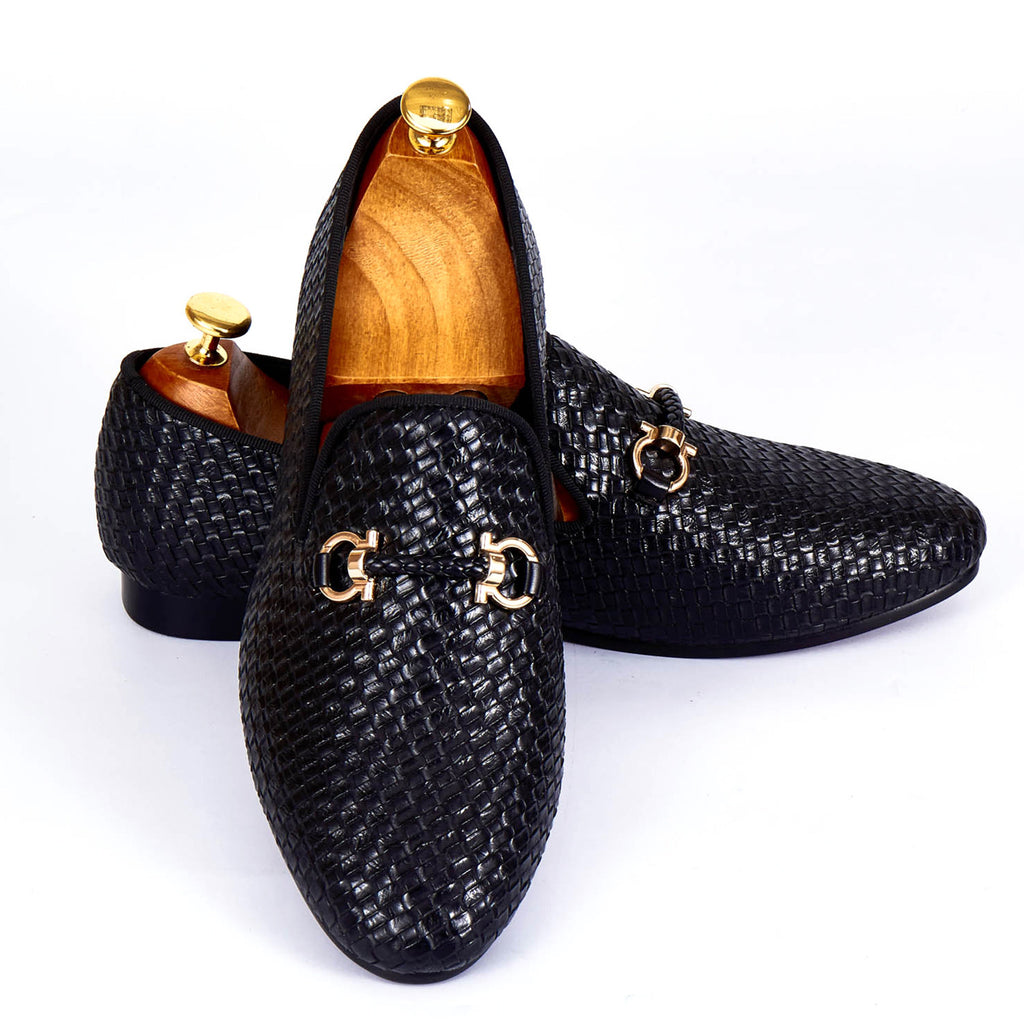 Woven Style Men Loafers Shoes with Horsebit Style Buckle Detail - FanFreakz