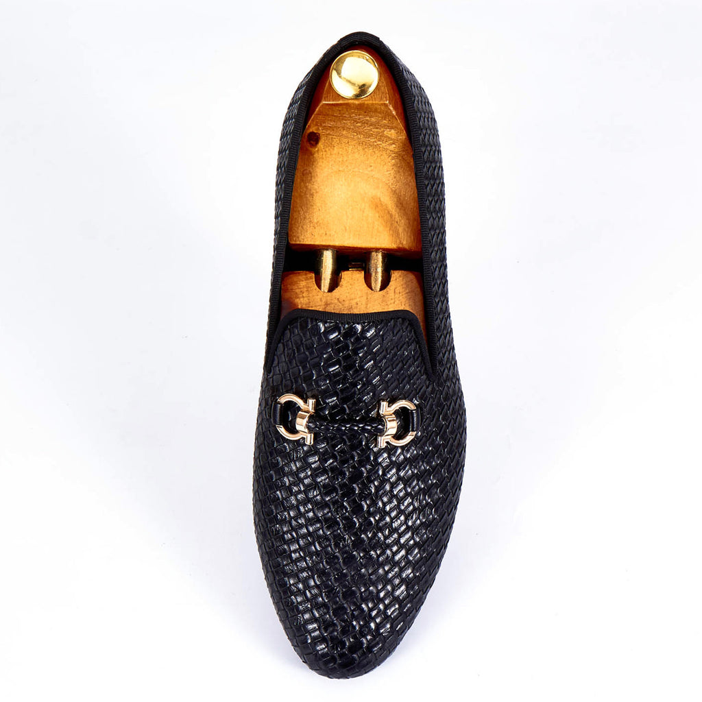 Woven Style Men Loafers Shoes with Horsebit Style Buckle Detail - FanFreakz