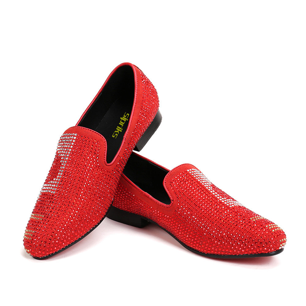 Red Bottom Rhinestones Men Loafers Slip on Shoes - FanFreakz