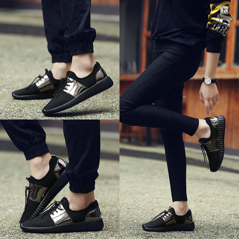 Unisex Air Mesh Glossy Gold Men and Women Lace Up Casual Sneakers Shoes - FanFreakz
