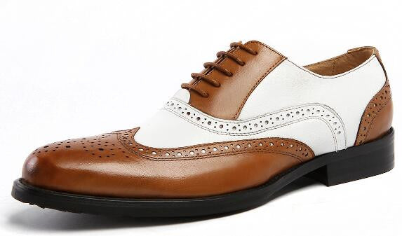 Classic Black White Men Brogue Shoes Oxford Style - FanFreakz