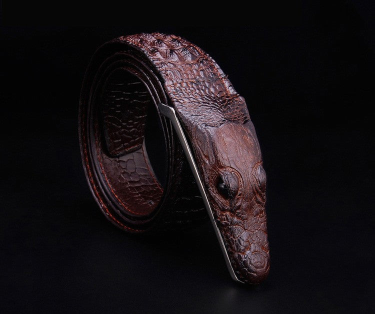 Mens Leather Belt with Crocodile Head Details - FanFreakz
