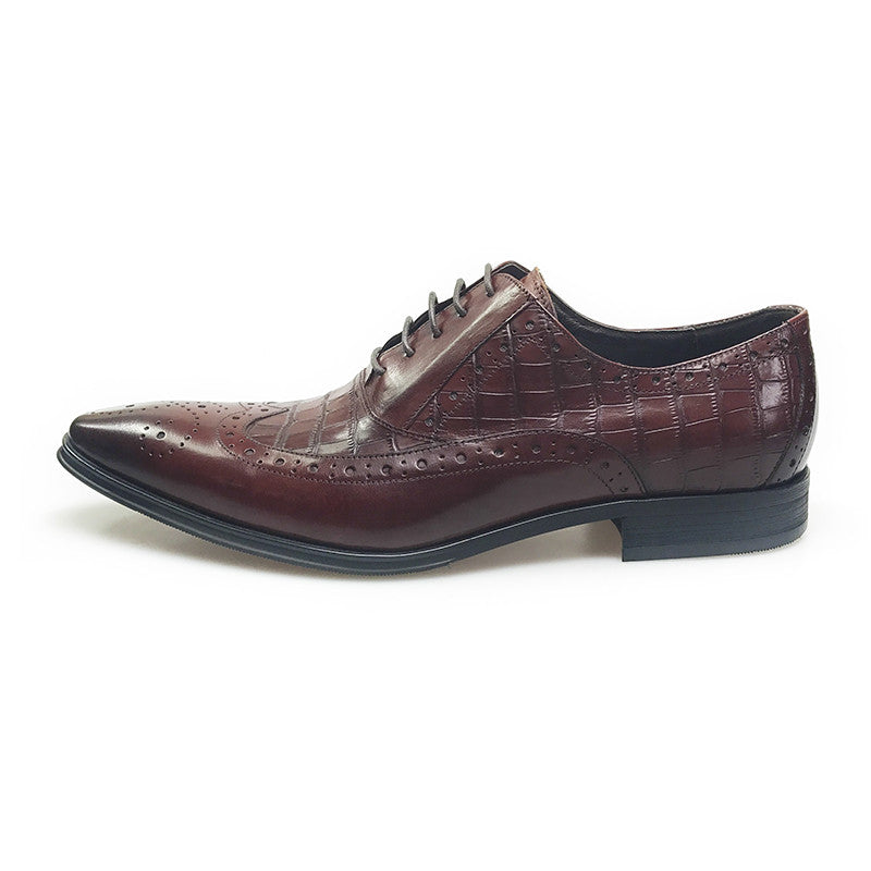 Pointed Toe Brogue Croco Men Oxford Shoes With Wingtip - FanFreakz
