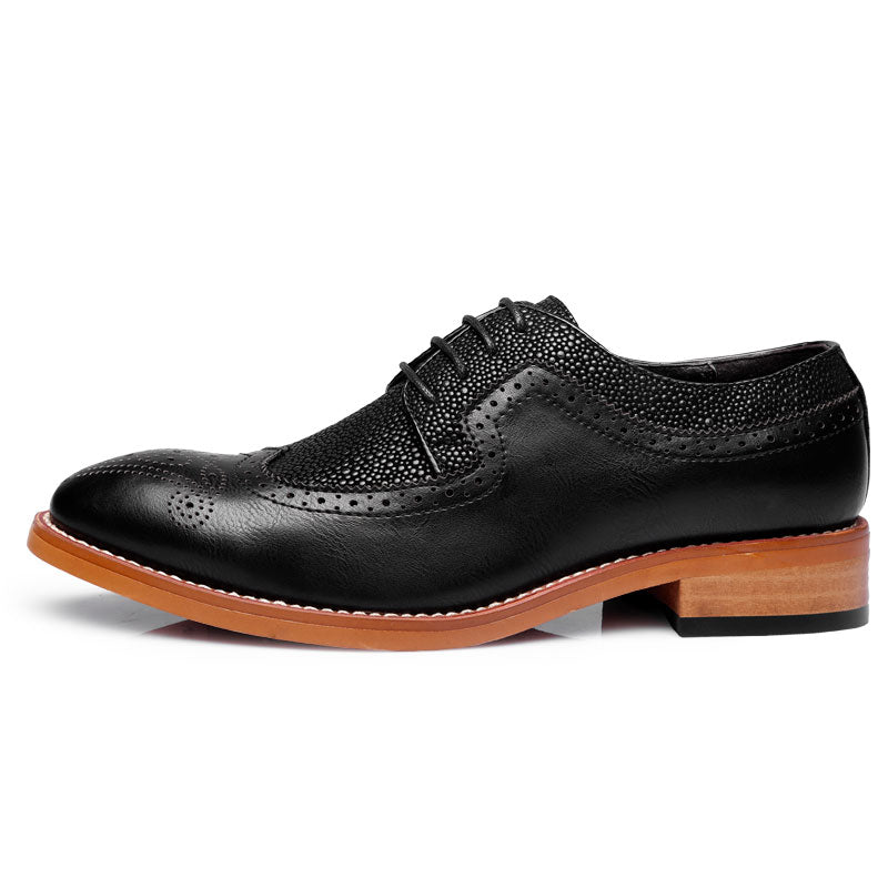 Upper Patchwork Stingray Pattern Detail Men PU Leather Derby Shoes - FanFreakz