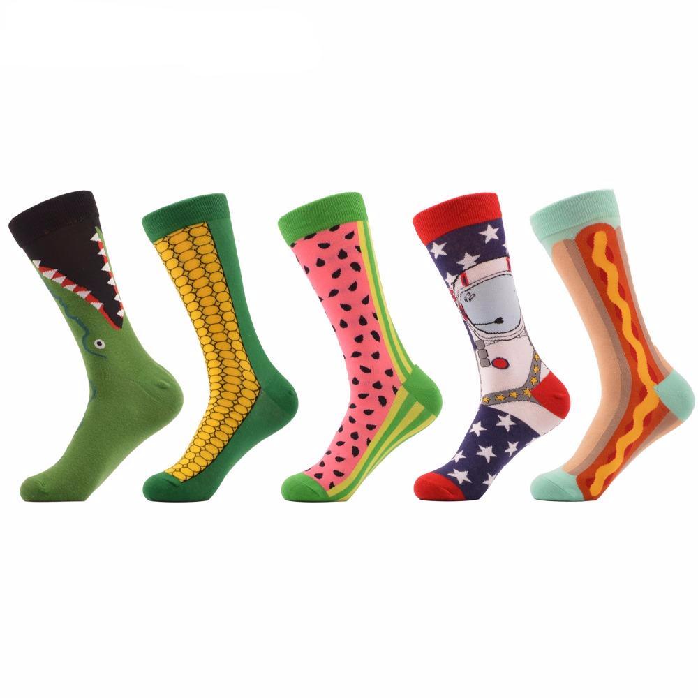 Combed Cotton Socks Funny Pattern 5 pair/lot Corn, Astronaut, Hot Dog, Watermelon , Croco - FanFreakz