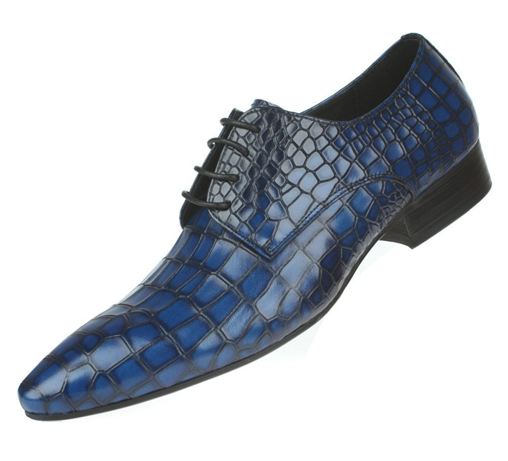 Pointed Toe Croco Embossed Pattern Men Derby Shoes - FanFreakz