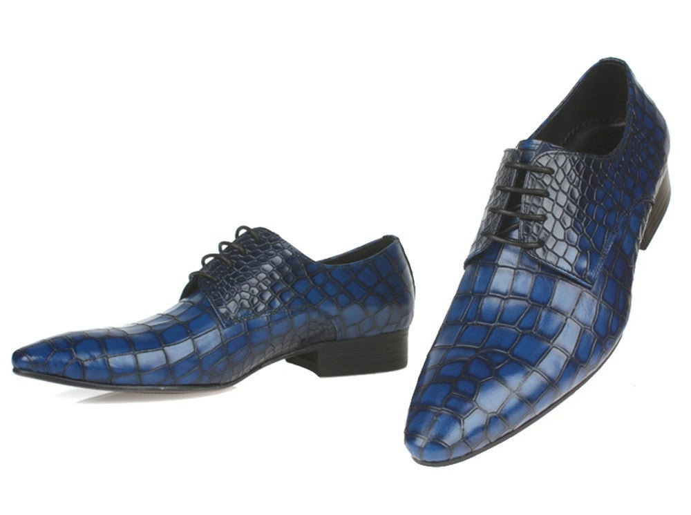 Pointed Toe Croco Embossed Pattern Men Derby Shoes - FanFreakz