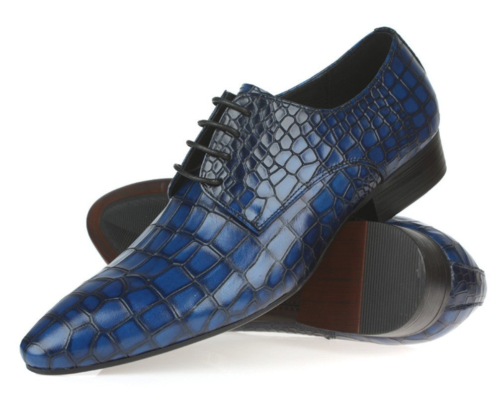 Pointed Toe Croco Embossed Pattern Men Derby Shoes - FanFreakz