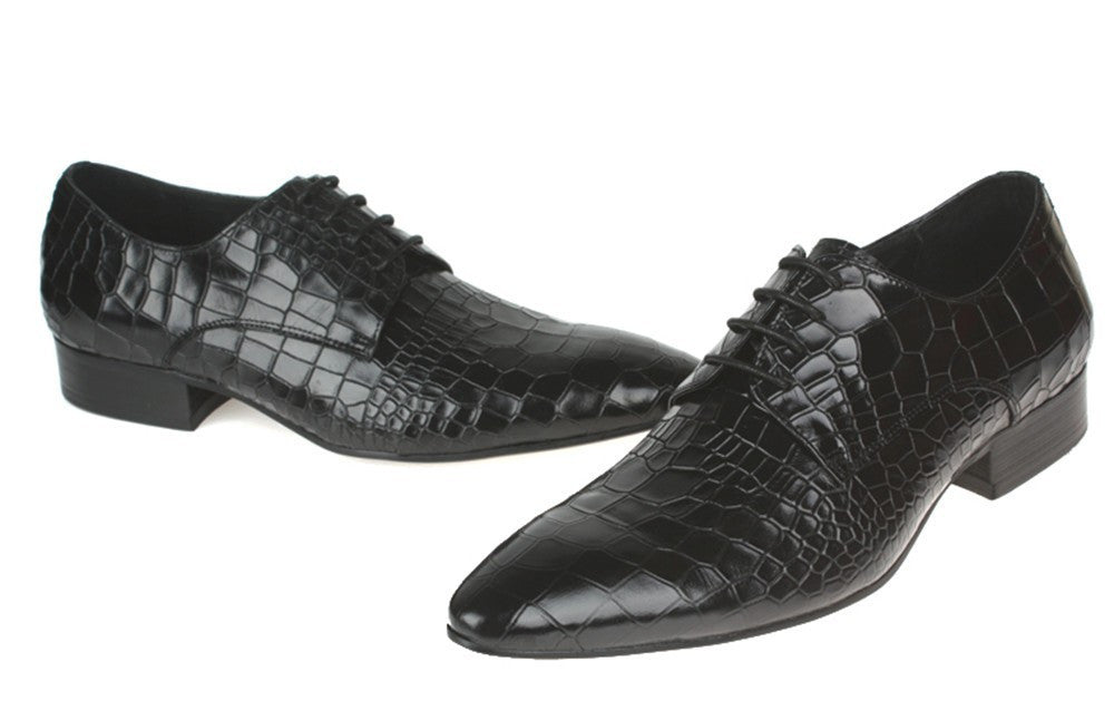 Pointed Toe Croco Embossed Pattern Men Derby Shoes - FanFreakz