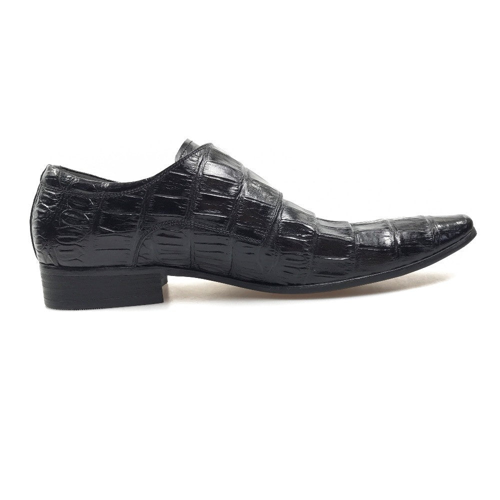 Exotic Pointed Toe Croco Pattern Double Monk Strap Men Shoes - FanFreakz