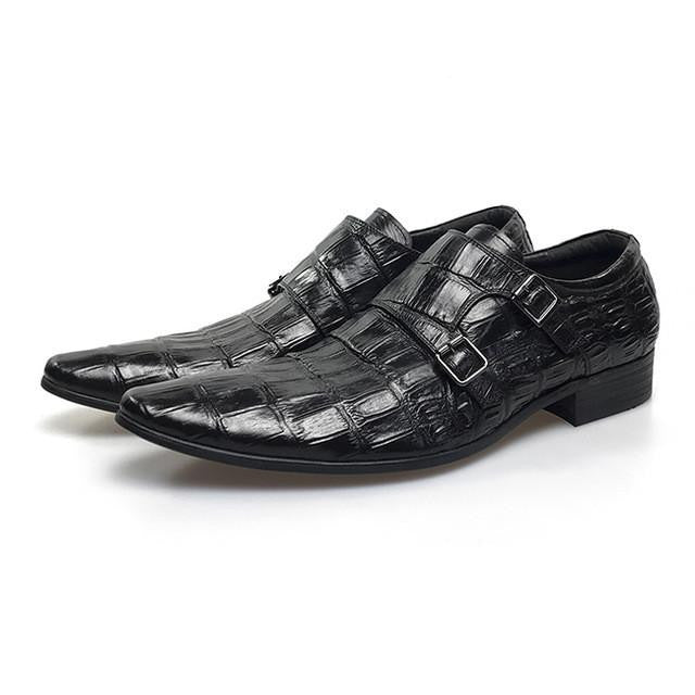 Exotic Pointed Toe Croco Pattern Double Monk Strap Men Shoes - FanFreakz