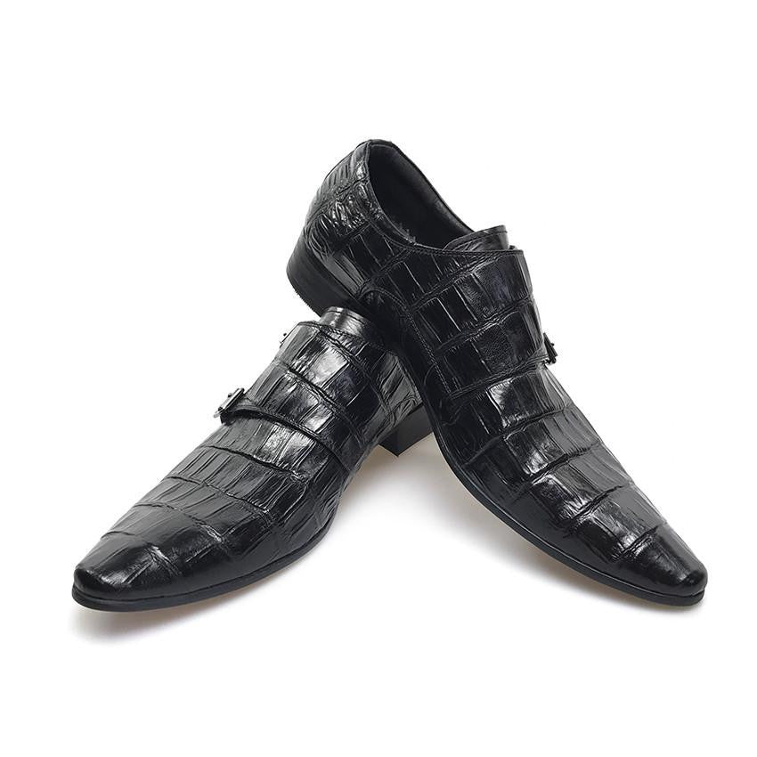 Exotic Pointed Toe Croco Pattern Double Monk Strap Men Shoes - FanFreakz