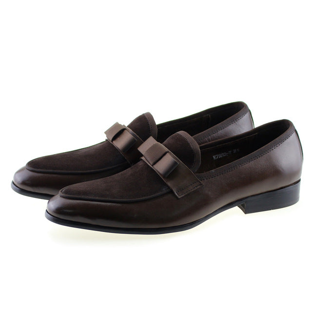 Upper Suede Patchwork Detail Bow Tie Men Loafers Shoes - FanFreakz