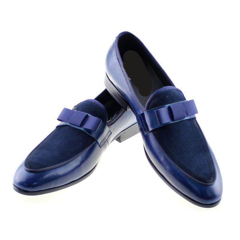 Upper Suede Patchwork Detail Bow Tie Men Loafers Shoes - FanFreakz