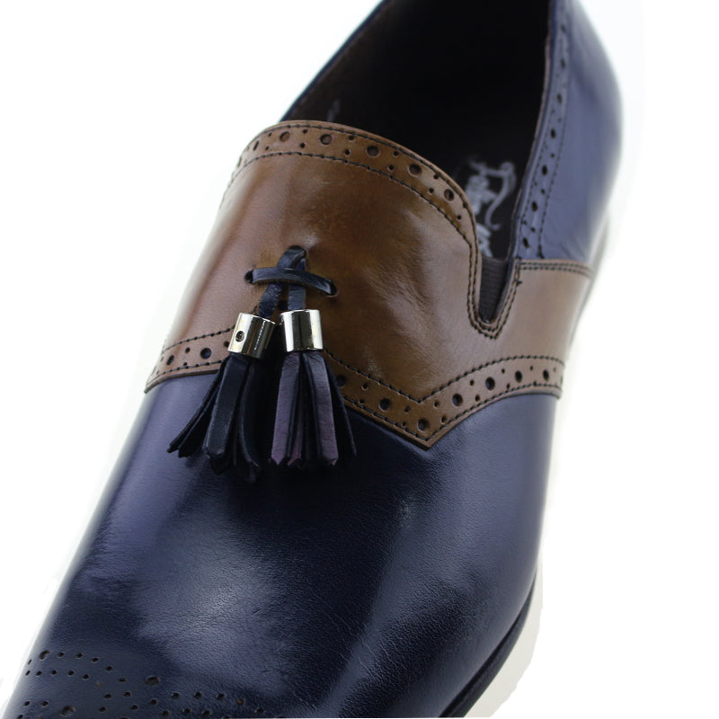 Dual Tone Patchwork Brogue Loafers Shoes With Tassels - FanFreakz