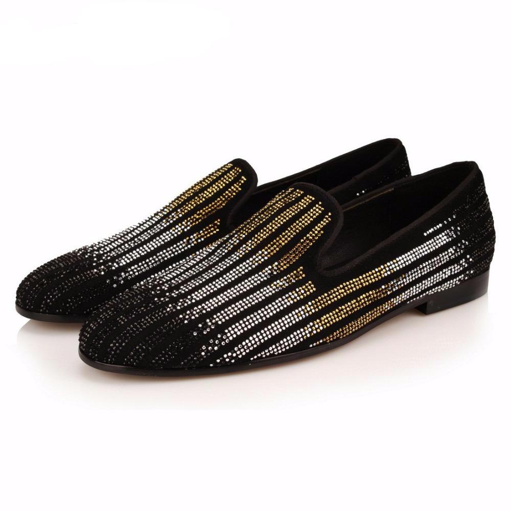 Striped Rhinestones Men Wedding or Party Loafer Shoes - FanFreakz