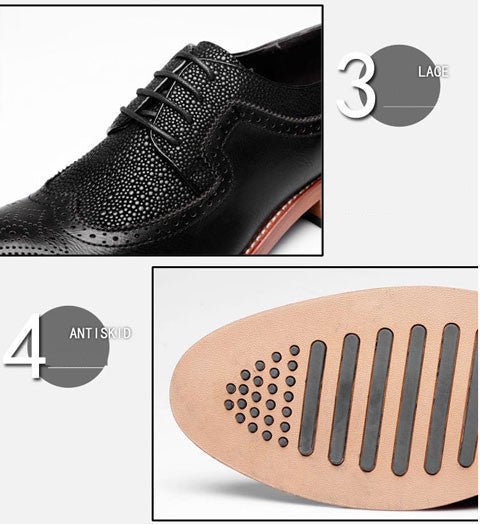 Upper Patchwork Stingray Pattern Detail Men PU Leather Derby Shoes - FanFreakz