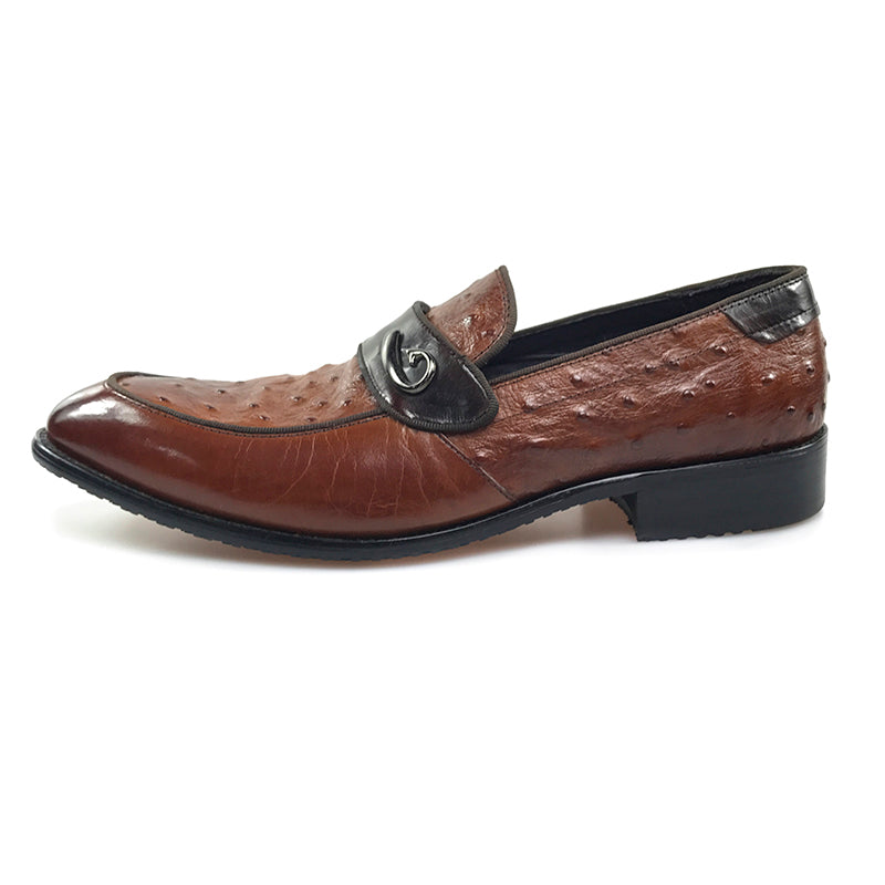 Ostrich Detail Pattern Italian Gentleman Loafer Shoes - FanFreakz