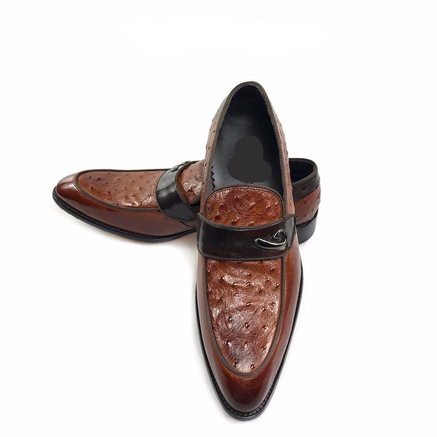 Ostrich Detail Pattern Italian Gentleman Loafer Shoes - FanFreakz