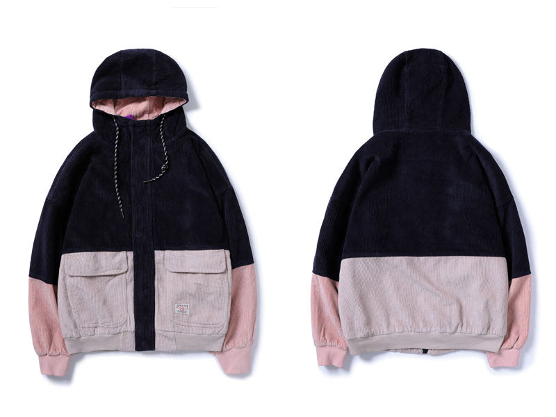 Korean Hip Hop Curdoroy Men Street Style Hooded Jacket - FanFreakz