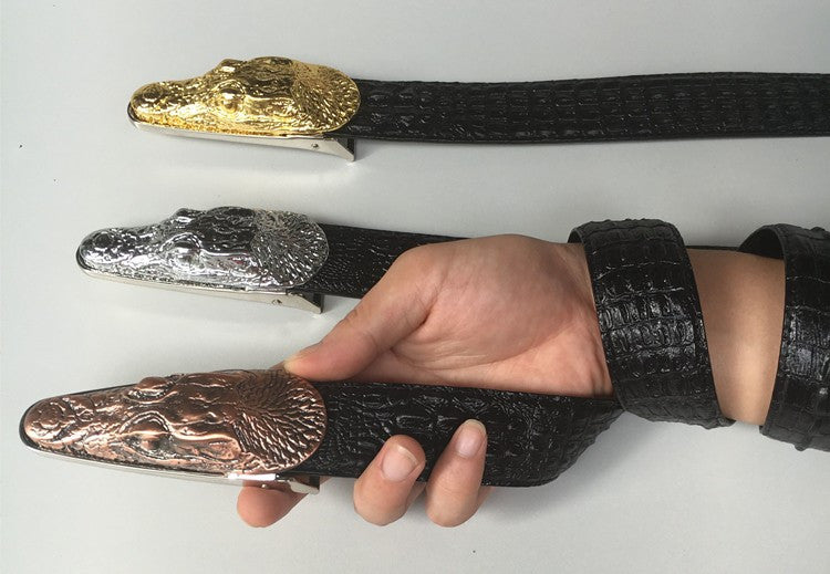 Mens Leather Belt with Crocodile Head Details - FanFreakz