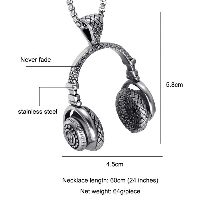 Punk Gold Color Titanium Stainless Steel Headphones Pendants Men Necklace - FanFreakz