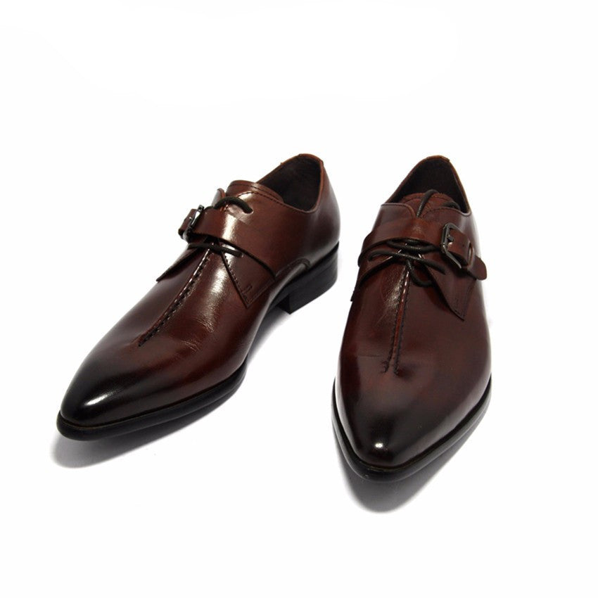Men Monk Strap Shoes with Long Pointed Toe - FanFreakz