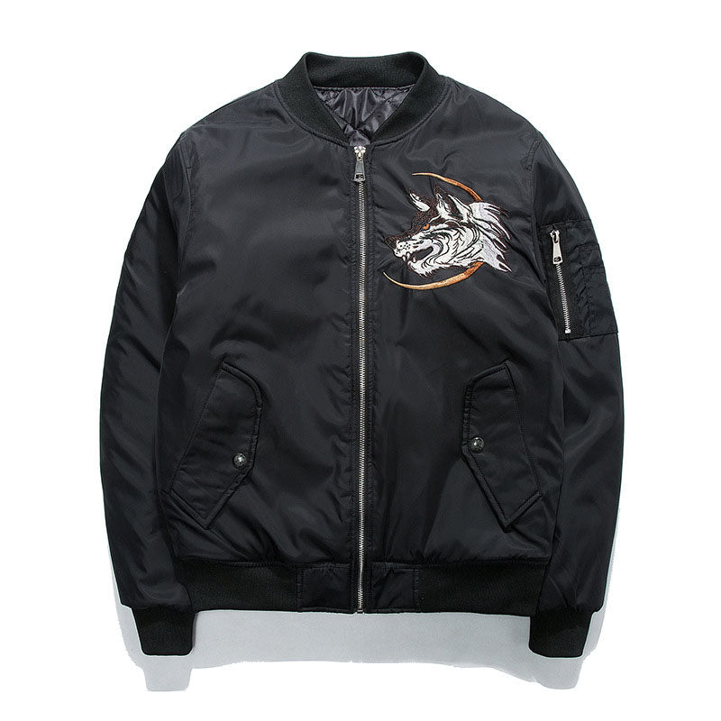 Wolf Embroidery Thick Men Bomber Jacket - FanFreakz