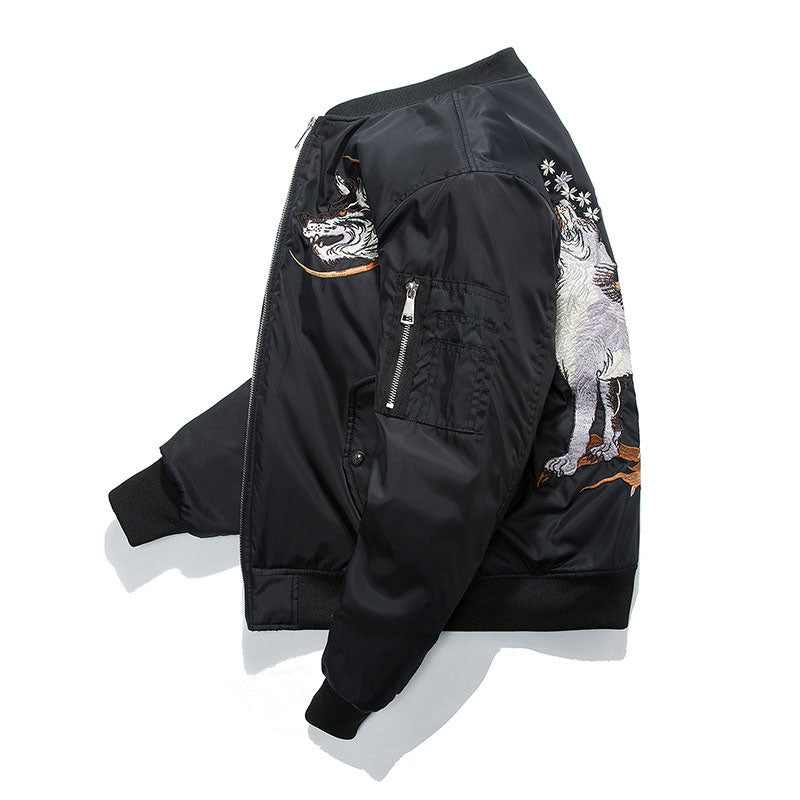 Wolf Embroidery Thick Men Bomber Jacket - FanFreakz