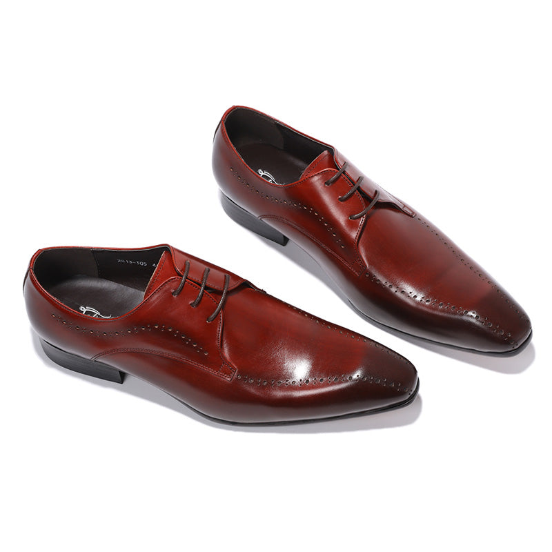 Unique Toe Burgundy Men Derby Shoes - FanFreakz