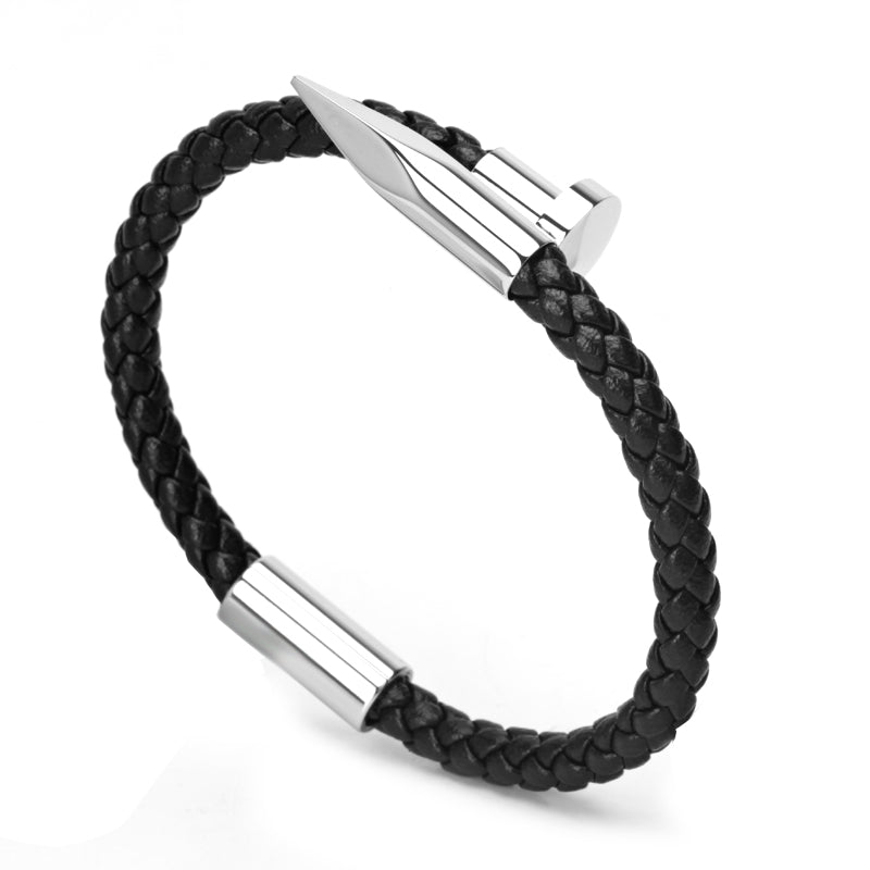 Titanium Nail Braided Leather Men Bangle Bracelets - FanFreakz
