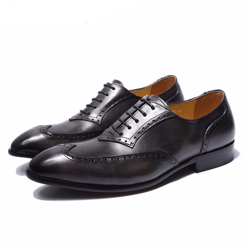 British Style Perforated Detail Men Oxford Shoes With Wingtip - FanFreakz