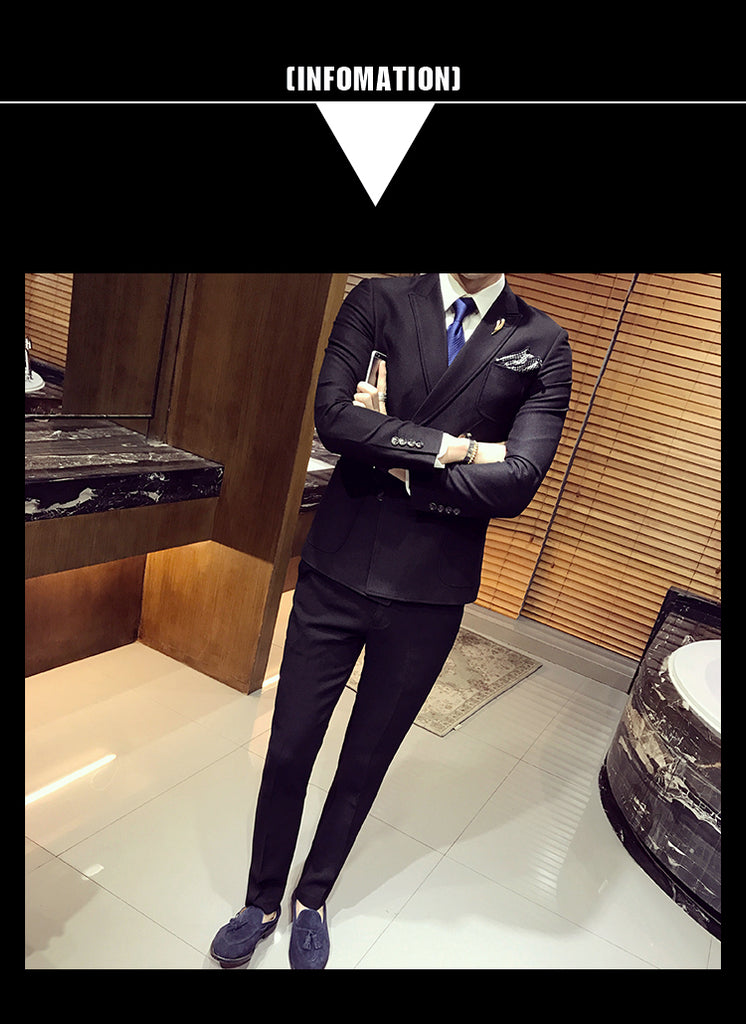 Double Breasted Fancy Side Pocket Men Slim Fit Suit - FanFreakz
