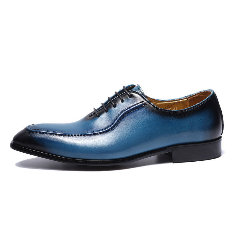 Blue Lace Up Men Oxford Shoes with Side Stitch Detail - FanFreakz