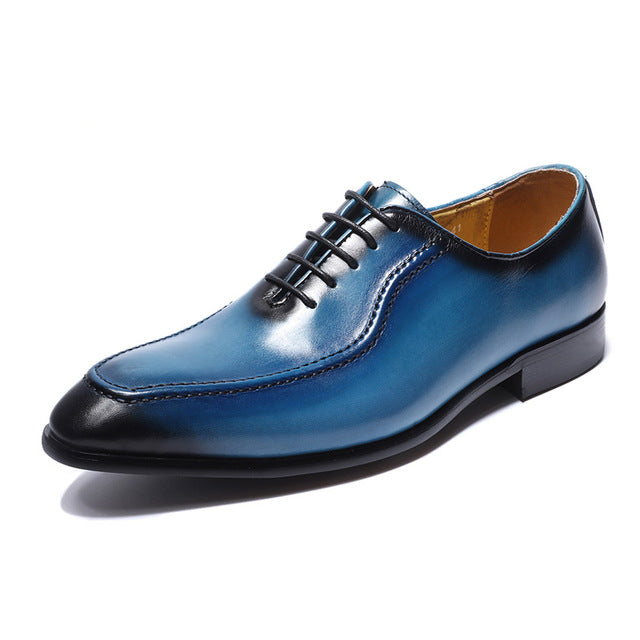 Blue Lace Up Men Oxford Shoes with Side Stitch Detail - FanFreakz