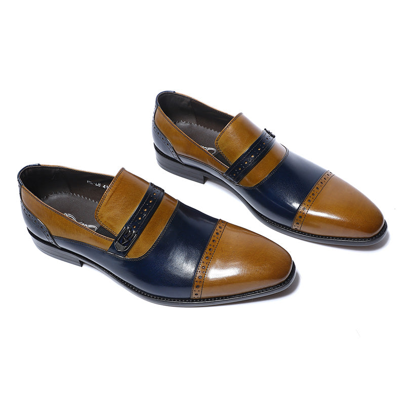Blue Brown Men Loafers Formal Shoes With Perforated Detail - FanFreakz